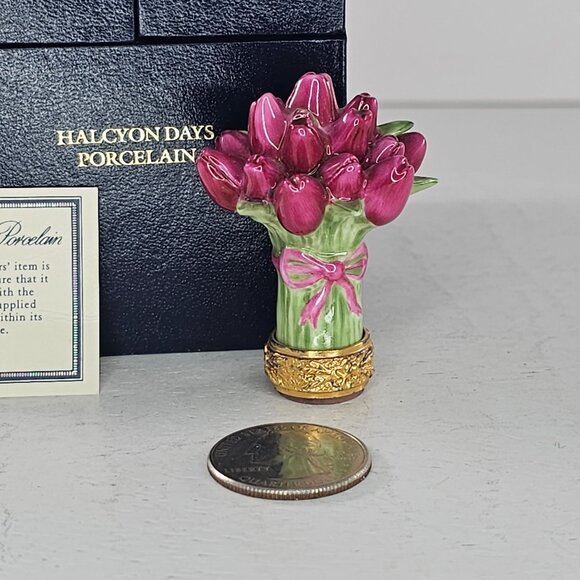 Halcyon Days Porcelain Tulip Flower Bouquet Desk Seal Miniature Figurine 1991 RA - Picture 5 of 12